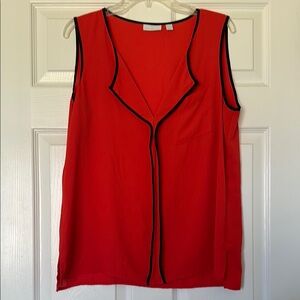 Orange Sleeveless Blouse with Notched Collar